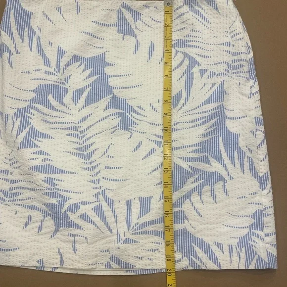 Talbots Tropical White and Blue Leaf Print Skirt 100% Cotton Seersucker Size 12 - Picture 9 of 9